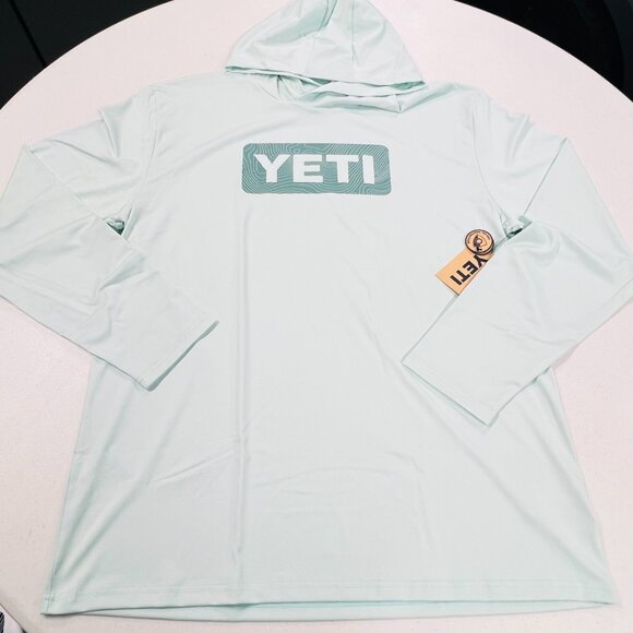 YETI Men’s Ice Mint Green Wave Logo Badge Hoodie Long-Sleeve Sunshirt XXL NWT - Picture 6 of 6